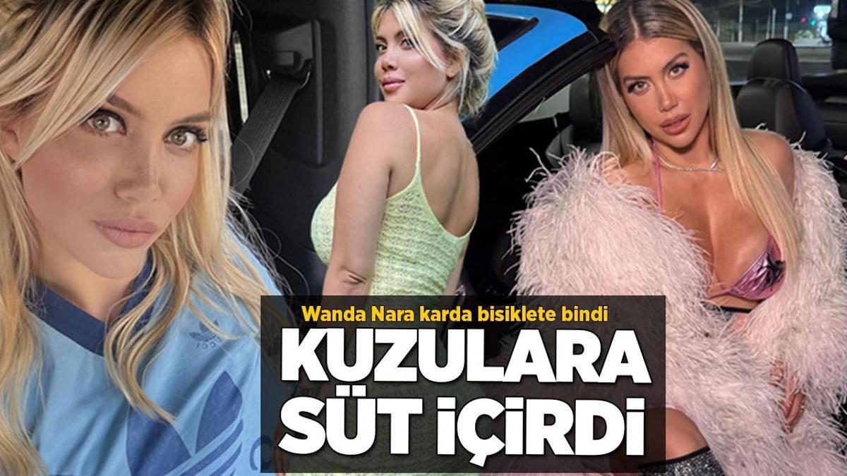 Wanda Nara kuzulara süt içirdi! Karda bisiklete bindi